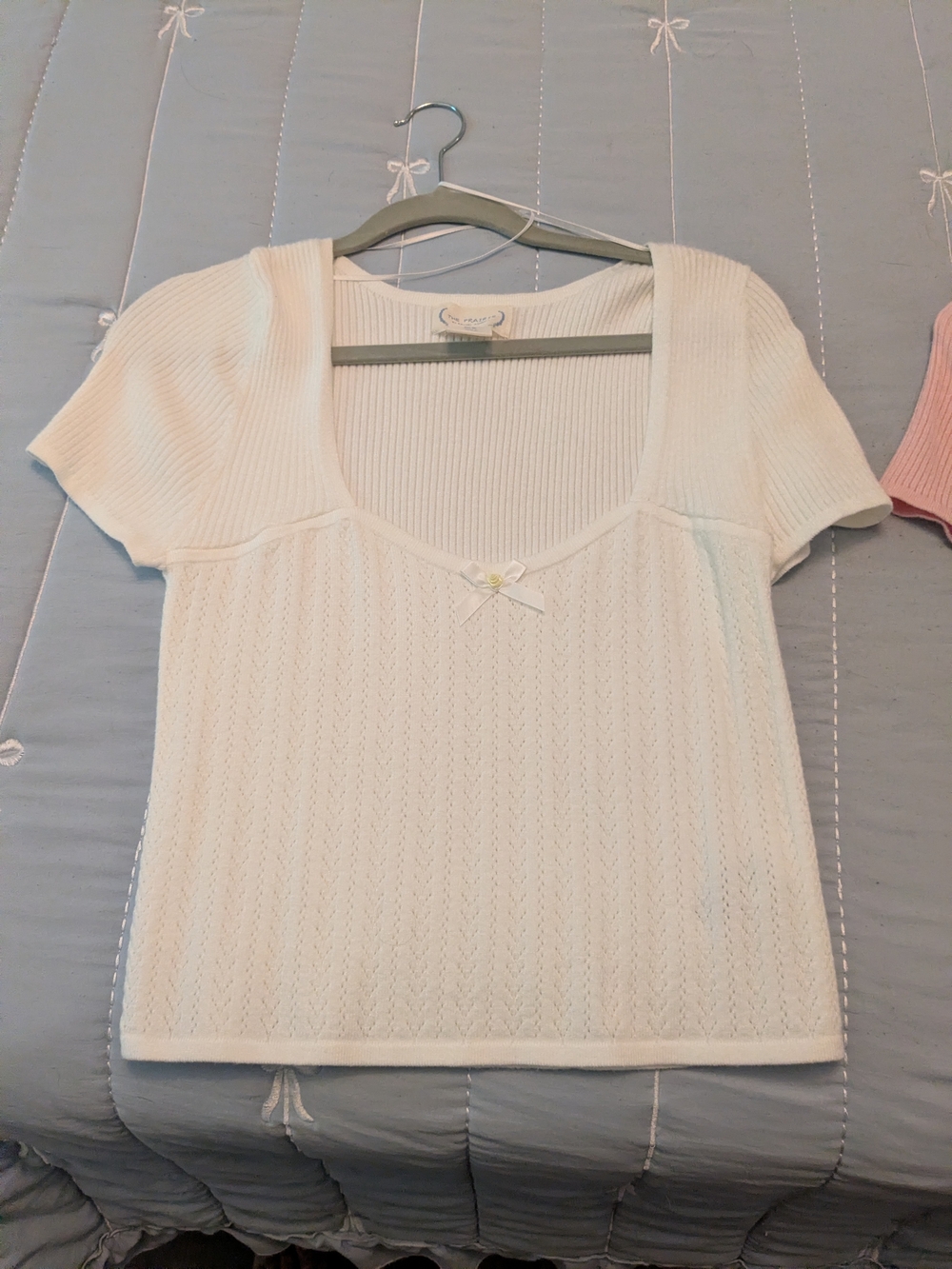 White Knit Short-Sleeve Scoop Neck Top